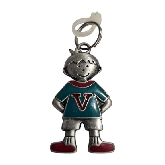 Ganz Pewter Boy Keychain Charm w/ “V” Shirt Enamel Figure 1.33" NWOT - Picture 1 of 3